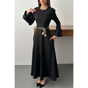 Black Balloon Sleeve <b>Belted</b> <b>Dress</b> - Black - Product Image 5