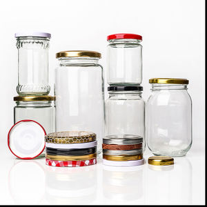 Bocaux en verre ronds à large ouverture pour confiture de fruits, sauce, caviar, huile de noix de coco, avec bouchon à visser noir ou doré disponible - Product Image 5