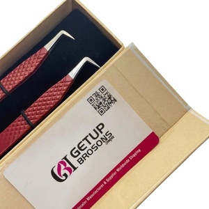 Pince à épiler pour cils GETUP BROSONS IMPEX 90 degrés, couleur rouge foncé, revêtement en poudre antistatique, prise en main parfaite, pointe lisse, 10 mm - Product Image 4
