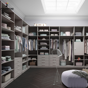 JY madera dura estilo moderno Modular cierre suave armario puerta de vidrio madera contrachapada armarios muebles de dormitorio - Product Image 5