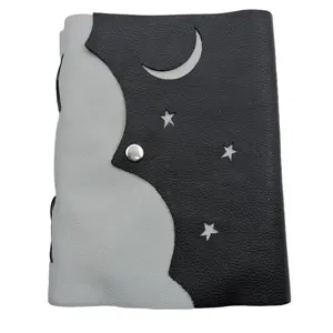 Moon Star-diario de cuero genuino con tachuelas para artista, libro de bocetos, libro de recortes, escritura, regalo de viaje, diario