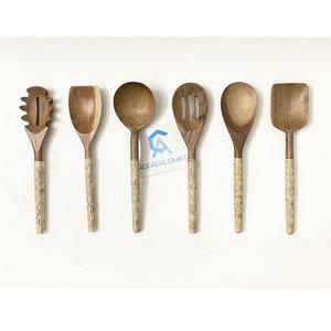 Wholesale Natural Acacia Wood Cooking Tools With Rattan Handle <b>Wooden</b> Kitchen Serving Spoon Slotted <b>Spatulas</b> Fried <b>Spatulas</b> - Product Image 2