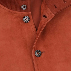 <b>Men's</b> <b>Suede</b> Bomber <b>Jacket</b> Solid Color Stand Collar Casual Autumn Wear Regular Fit Button Closure Cotton Lining - Product Image 6