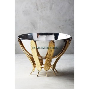 Tazón de metal de alta calidad, base de diseño de hoja elegante, tazón de servir de forma redonda con tamaño personalizado y logotipo disponible al precio más bajo - Product Image 1