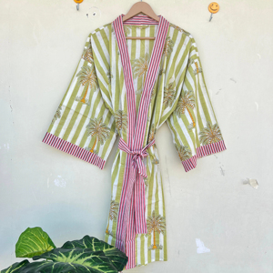 Indien fait à la main 100% coton Kimono robe pour femmes imprimé fleuri décontracté pour été printemps vêtements de nuit Bikini Wrap plage vacances - Product Image 1