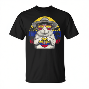 T-shirt con bandiera ecuadoriana e tramonto, con porcellino d'India, per uso promozionale - Product Image 2