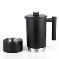 Cafetière à pression française à double paroi en acier inoxydable avec logo personnalisé Cafetière à presse à main de qualité alimentaire avec thermomètre Corps en métal