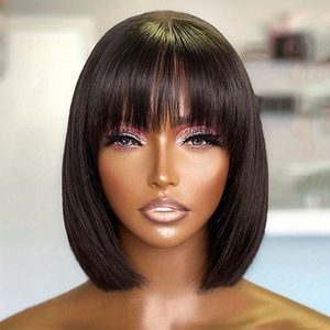 Vente en gros couleur naturelle, perruque Bob courte droite avec frange perruque de cheveux humains pour femmes noires - Product Image 5