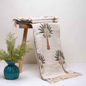 Wholesale Luxury 100% Cotton Woven Throw Blanket Boho Palm Tree Motif <b>Sofa</b> Coverlet with Tassels - Product Image 4