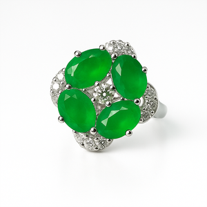 Elegant Classic Romantic Oval Cut Rhodium Plated Green Onyx CZ Silver Women's <b>Dainty</b> Band Engagement Wedding Gift Party <b>Ring</b> - Product Image 5