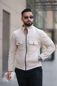 Abrigo Largo Impermeable con Cremallera para Hombre, Color Caqui, con Relleno de Plumón de Ganso Gris - Product Image 2