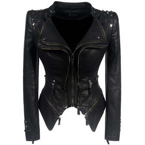 Vestes en cuir personnalisées pour femmes pour l'automne hiver conception solide à col tournant manches longues avec doublure en satin - Product Image 1