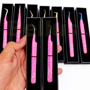 Venta al por mayor de pinzas de extensión de pestañas personalizables de acero inoxidable disponibles polvo Rosa negro Punto de plasma opciones de etiqueta privada - Product Image 5