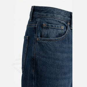 Jeans Baggy Homme Personnalisés Coupe Droite en Coton Denim Brut à Bordures Brutes Décoration Boutons Respirant Solide Vente en Gros Hiver Automne - Product Image 5