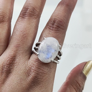 Anillo para mujer Piedra lunar arcoíris natural Piedra preciosa Piedra natal de Junio 3 Banda trenzada Joyería de declaración vintage Anillo de plata esterlina 925 - Product Image 4