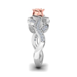 Anillo Minimalista de Flor para Mujer, Personalizable, con Diamante Natural Cultivado en Laboratorio, Certificado por IGI, Oro Blanco y Rosa de 14K, Engaste de Puntas, para Boda - Product Image 2