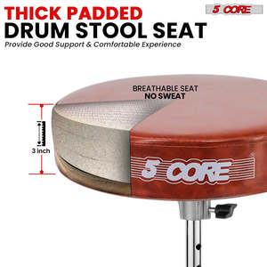 5 Core Drum Throne 3" Thick Padded Guitar <b>Stool</b> 200Lb Capacity Heavy Duty Adjustable Drummer Chair - Product Image 2