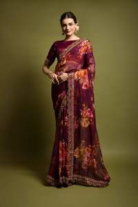 ชุดส่าหรีผ้าจอร์เจตต์พิมพ์ลายปักลายล่าสุด กำลังเป็นที่นิยม คอลเลคชั่นชุดชาติพันธุ์ขายดีที่สุดสำหรับงานปาร์ตี้ - Product Image 3