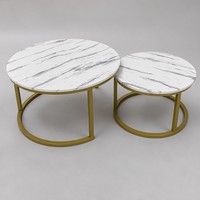 Ensemble de table basse ronde moderne de luxe en verre trempé et MDF avec pieds en métal doré pour la maison, le salon, l'hôtel, élégant