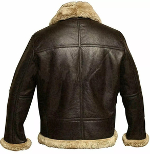 Wholesale Men Brown <b>Sheepskin</b> Real Leather <b>Jacket</b> Coat B3 Bomber <b>Flying</b> Shearling Zipper Closure Moto & Biker <b>Jackets</b> - Product Image 2