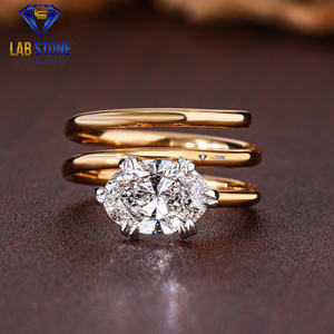 Lab-Stone 2.52 TDW Bague en or jaune avec diamant taillé ovale Couleur EF-VS à couper le souffle - Product Image 1