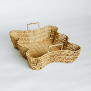 Handcrafted Rattan Tray With Handles Unique Organic Design Wicker <b>Basket</b> For Tabletop Organization Home Decor - Product Image 1