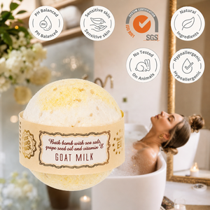 Handmade Organic Sea Salt Goat Milk Vitamin E Grape <b>Seed</b> Oil Botanical Bath for Moisturizing Natural Spa Bath Fizzer Luxury - Product Image 4