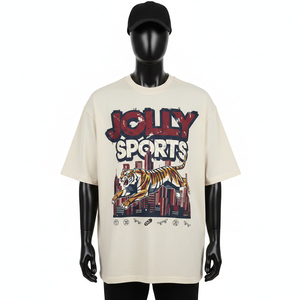 Camiseta Holgada para Hombre, Talla Grande, Algodón de Alta Calidad de 220 GSM, Corte Relajado, Color Crema, Logotipo Personalizado - Product Image 1