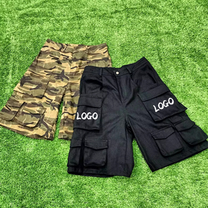 Pantalones Cortos Cargo para Hombre, Camuflaje Negro, Lona de Algodón, Cintura Media, Cierre de Botones, Bolsillos Transpirables, Logotipo Frontal, Estilo Casual, Tipo Bermuda - Product Image 1