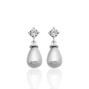 New arrival 925 STERLING <b>SILVER</b> 4 MM WHITE ZIRCON STONE DROP WHITE SHELL <b>PEARL</b> STUD <b>EARRINGS</b> From Turkey - Product Image 2