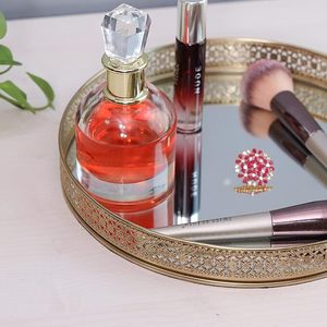 Elegant Metal Platter with Mirror Work for Serving <b>Decorative</b> Metal Platter with Mirror Accents for Hosting - Product Image 4