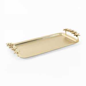 Bandeja de forma rectangular de oro de aluminio de alta calidad con mango floral con logotipo personalizado de La India - Product Image 4