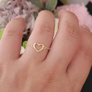 925 Sterling Silver 14K Solid Gold Plated Heart Shape Ring Solid Gold Stacking Ring Chain Band <b>Anniversary</b> Party Gift for Women - Product Image 5