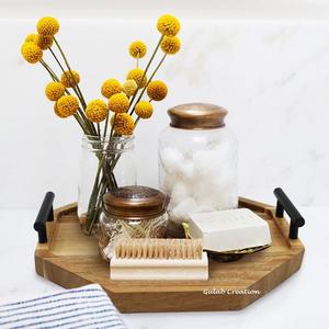 ถาดไม้อะคาเซียทรงแปดเหลี่ยมพร้อมที่จับโลหะสีดำทนทาน - Product Image 3