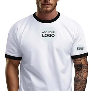 T-shirts à col rond et bordure contrastée, logo personnalisé, vêtements pour hommes, t-shirt à col rond et bordure contrastée en polycoton pour hommes, manches courtes - Product Image 1