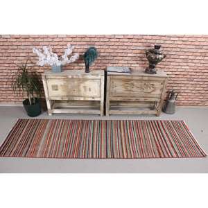 Tapis turc vintage, tapis de couloir 2,3x7,6 pieds, tapis ombré rouge et bleu - Product Image 2