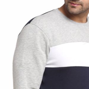 <b>Men</b> Color Block <b>Sweatshirt</b> in Grey, <b>White</b>, and Navy Stylish Crew Neck Pullover for Everyday Casual Comfort - Product Image 3