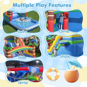 Toboggan aquatique gonflable en PVC de 6 m avec piscine et dauphin arc-en-ciel pour enfants, idéal pour les jeux d'été en extérieur dans la cour. - Product Image 4