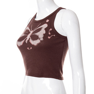 New Design Sleeveless Solid Aesthetic Knitted 100% Organic Cotton Eco-Friendly Customizable <b>Crop</b> <b>Top</b> Streetwear Women's Brown - Product Image 2