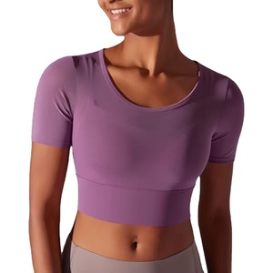T-shirts en Spandex et Nylon, couleur unie, crop top, vêtements de sport personnalisés pour femmes, crop top pour femmes - Product Image 1