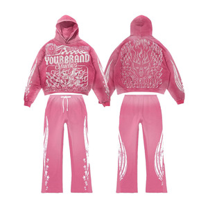 Survêtement unisexe avec broderie délavée à l'acide logo personnalisé 100% coton Streetwear à manches longues à la mode ensemble deux pièces hiver OEM - Product Image 1