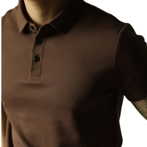 Personalización Logo Bordado Color café Personalizado Hombres Verano Manga corta Botón de solapa Casual Moda Polo Ajuste regular - Product Image 2