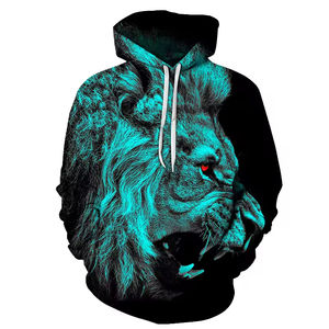 Sudadera con Capucha Premium para Hombre, Otoño, Cálida, 100% Algodón, Manga Larga, Diseño Personalizable con Patrón de León en 3D, Talla Grande, Personaliza Tu Propia Marca - Product Image 2