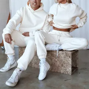 Ensemble de survêtement unisexe en molleton technique uni pour couples, personnalisé, pour le sport, l'hiver, 2 pièces, à séchage rapide, respirant, polyester/coton, avec poche - Product Image 5