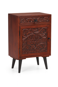 Mesita de Noche de Madera Tallada Color Turquesa Desgastada - Estilo Vintage Shabby Chic - Mesa Auxiliar de Madera Maciza con Aspecto Floral - Product Image 3