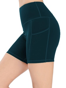 Shorts de sport et de yoga pour femmes sur mesure en polyester/spandex à taille haute, séchage rapide, logo personnalisé, coupe confortable, ourlet inférieur - Product Image 3