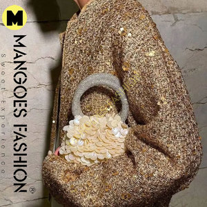 Autumn Winter Gold Color Sequin Woven Jacket for Women - Chic Loose <b>Stand</b> Collar Long Sleeve <b>Coat</b> Female Outwear - Product Image 6