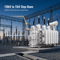 Transformateur de puissance triphasé immergé dans l'huile APEX 63MVA 110/11kV avec OLTC pour sous-station de réseau électrique 50/60Hz