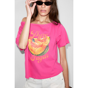 GRIMELANGE QALY Camiseta holgada de manga corta con cuello barco y detalle estampado en la parte delantera y trasera para mujer - Product Image 4