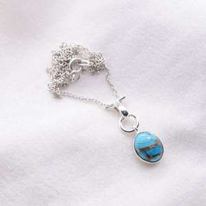 Pendentif turquoise bleu pour enfants en argent sterling 925 avec chaîne à fermoir en T, pierre de naissance de décembre étincelante, bijou fait main, cadeau - Product Image 2